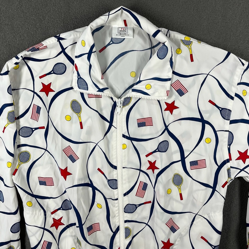 VTG TV Sports Marilyn Kosten Tennis Print Jacket‎ Women's L Made in USA 80s